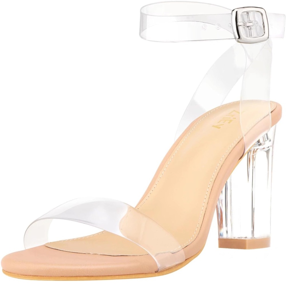 ZriEy Size 7 Clear Block Sandals Chunky Heels for Women 3.35 Inch Open Toe